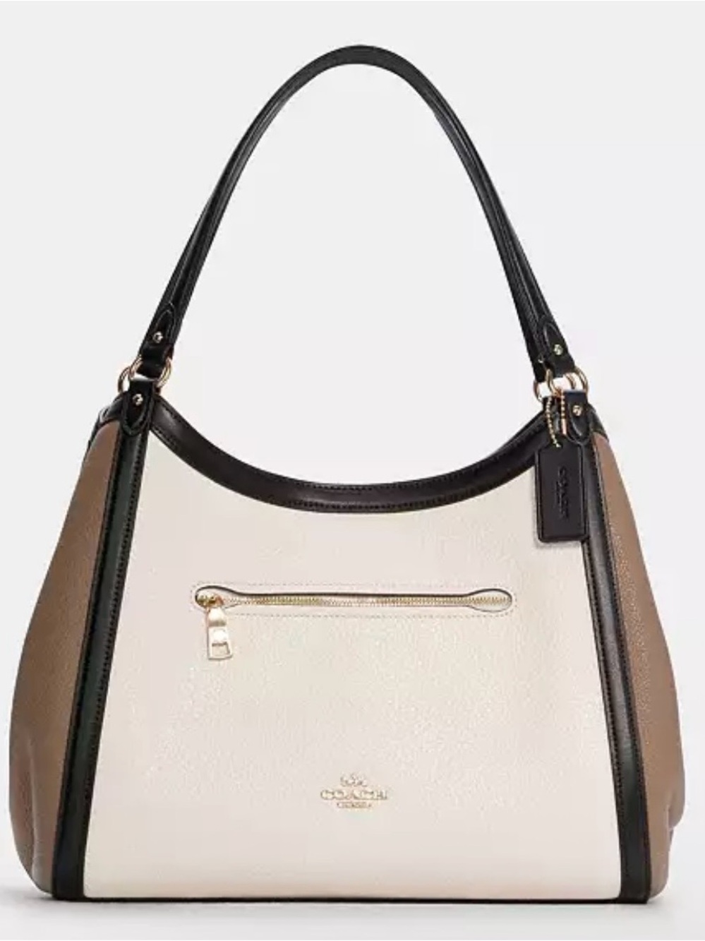 Coach Colorblock Pebbled Leather Shoulder Bag | Cream Taupe Black